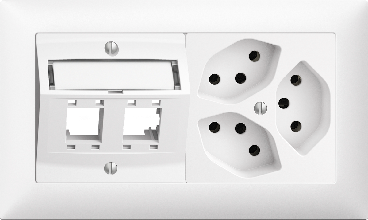UP-Kombination Edue 1×2, 2× RJ45 Schrägauslass + 3×T13 ws