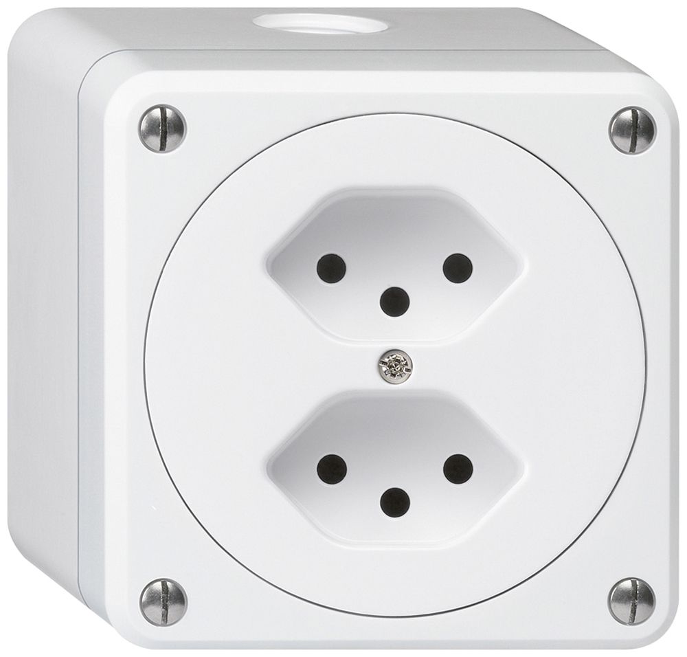 Prise AP robusto 2×type 13 blanc sans clapet
