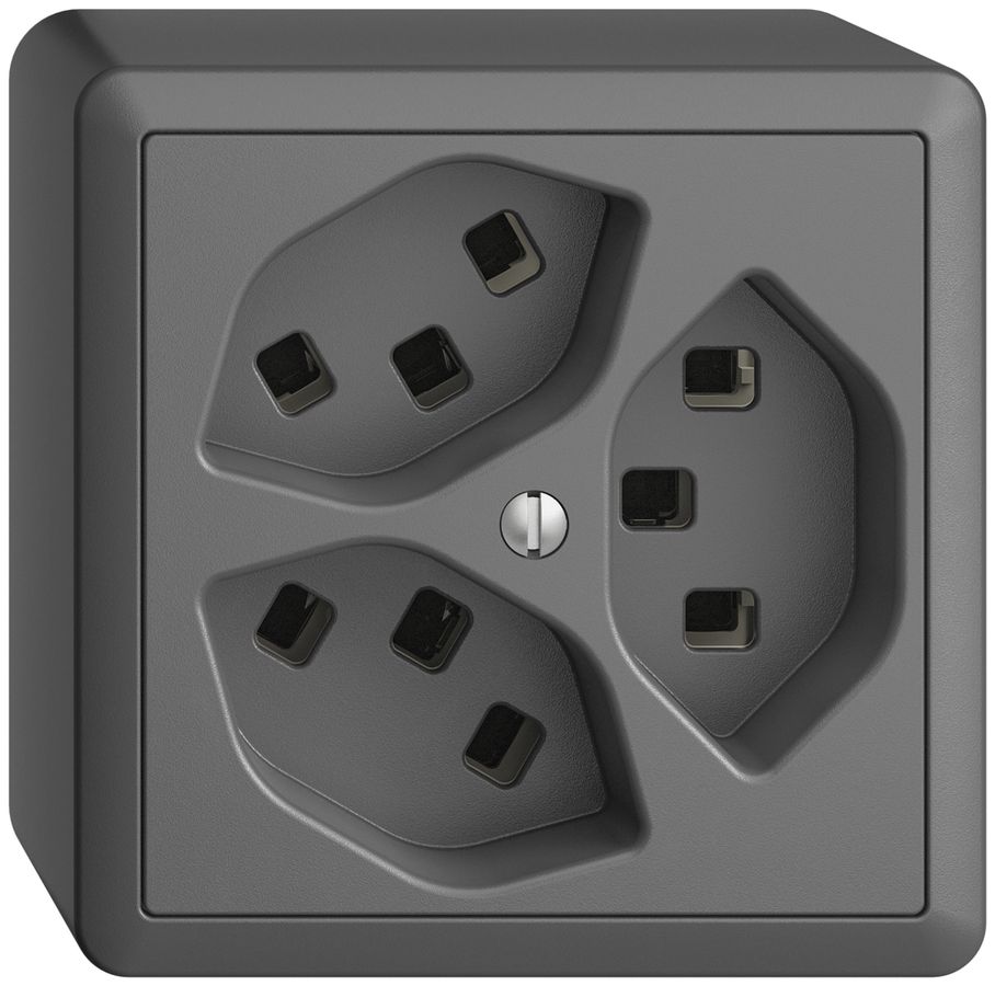 AP-Steckdose 3×T23 16A EDIZIOdue dunkelgrau, mit Steckklemmen