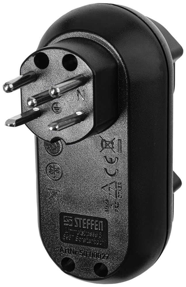 Mehrfachstecker Steffen STRONG 2×T15 10A 400V IP20 schwarz