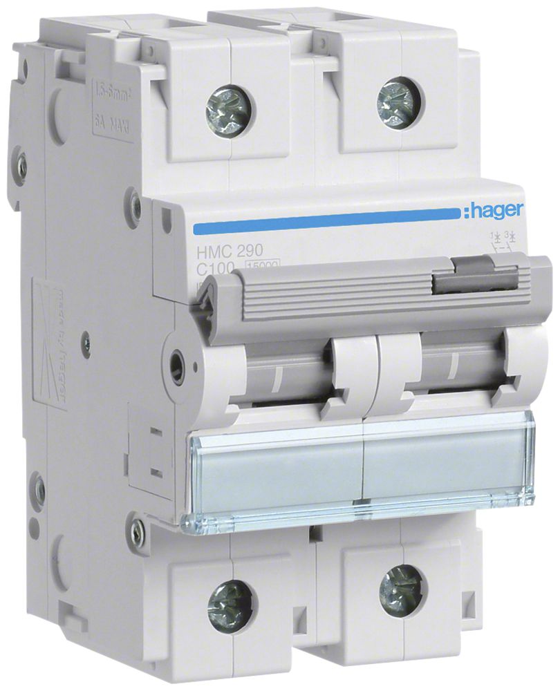 Leitungsschutzschalter Hager MCB 2P 400V Typ C 100A Icn 15kA 3TE