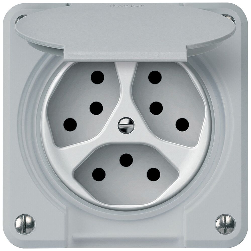 UP-Steckdose robusto 3×T13 10A 250V 86×86mm IP21 grau