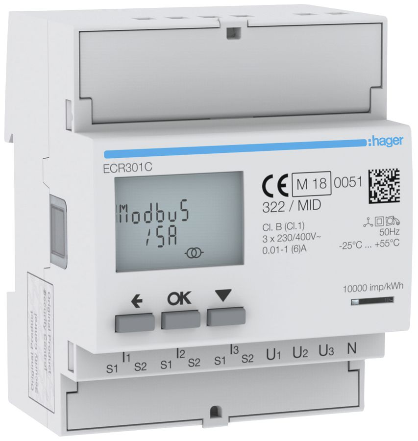 Compteur d'énergie AMD HA ECR301C 3P indirect x/5A Modbus MID imp.+exp.2T+8T