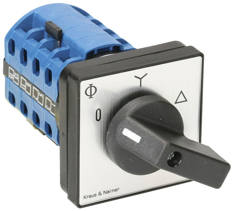 EB-Drehschalter K&N, 20A/690V 3L, Griff sz, 48×48mm, Ø 6mm, "0-Y-∆"