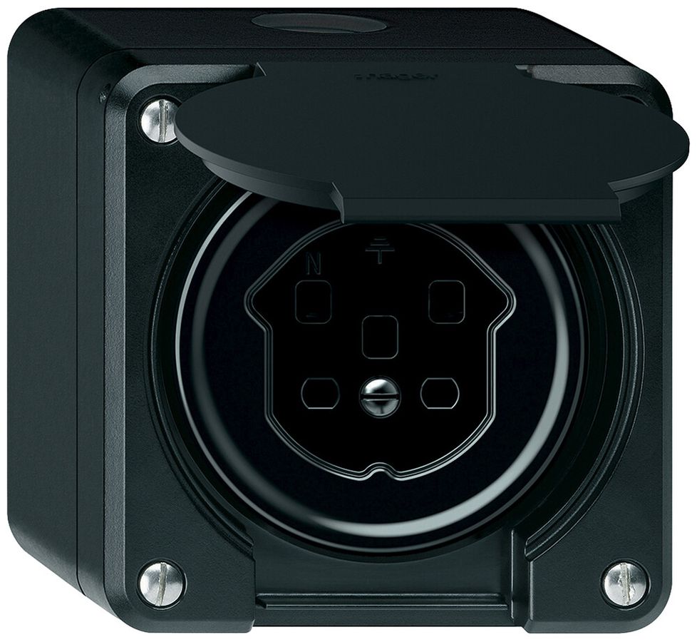 AP-Steckdose robusto 1×T25 16A 400V 86×86mm IP21 schwarz
