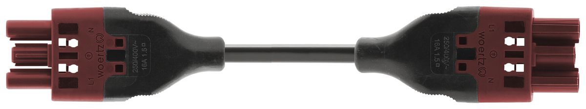 Verbindungsleitung Woertz 49343/C4 3×2.5mm² 250V 20A 1m rt Buchse-Stecker Cca