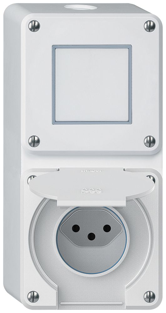 AP-Kombination robusto 2×1, Schalter Schema 3/Steckdose T13 IP55 weiss