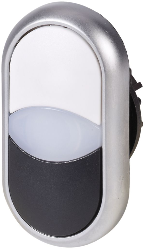 Bouton-poussoir double ETN RMQ plat blanc/noir, anneau chromé