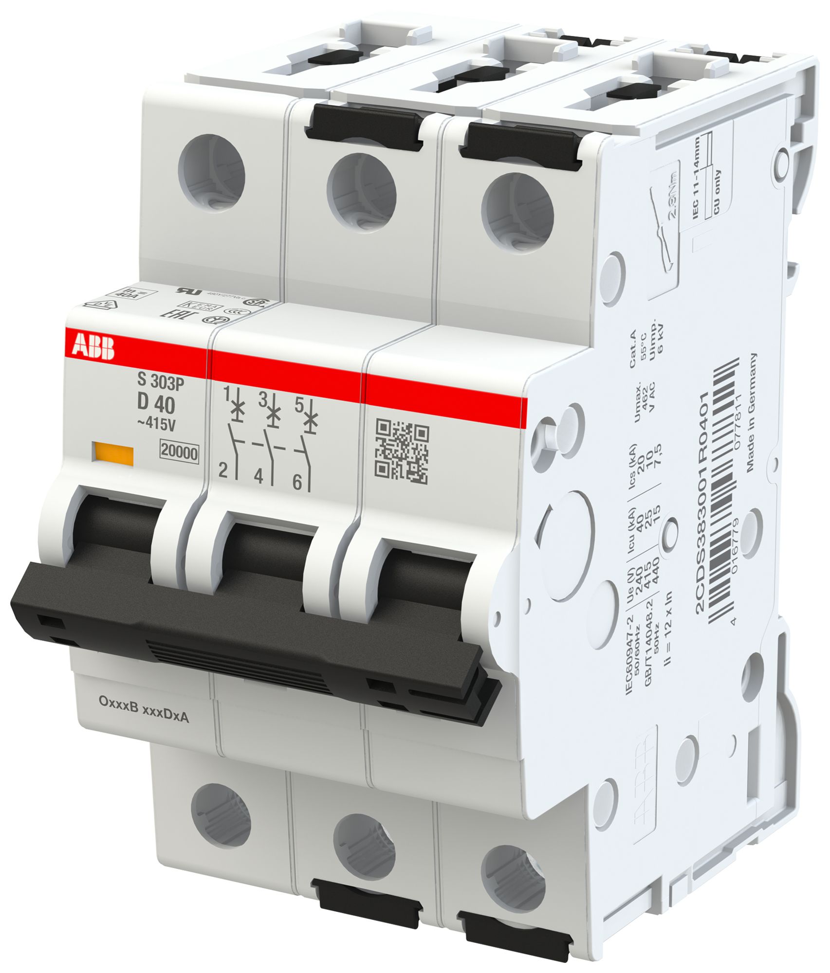 Leitungsschutzschalter ABB MCB S300P 3P 415V Typ D 40A Icn 20kA Icu 15kA 3TE