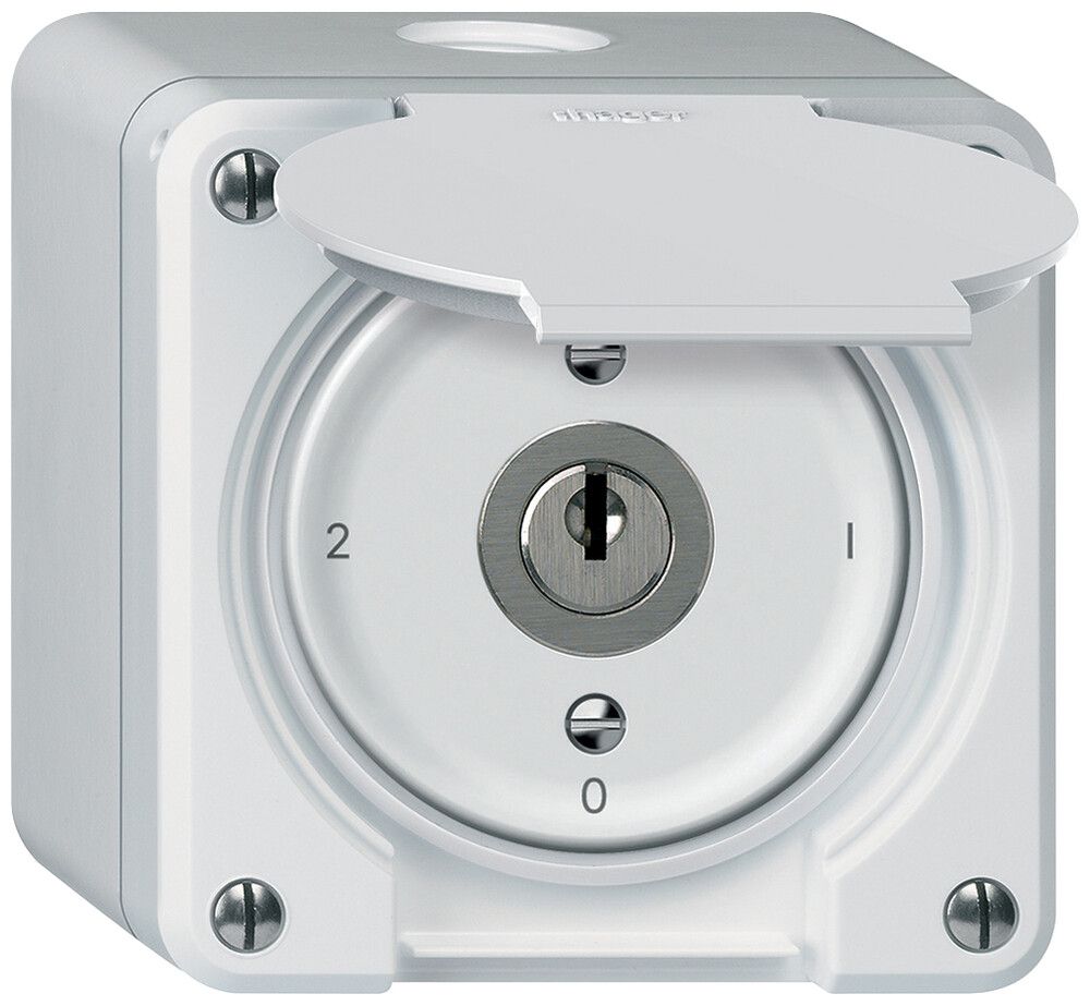 Interruttore a chiave AP robusto commutatore 16A 250V 86×86mm bianco