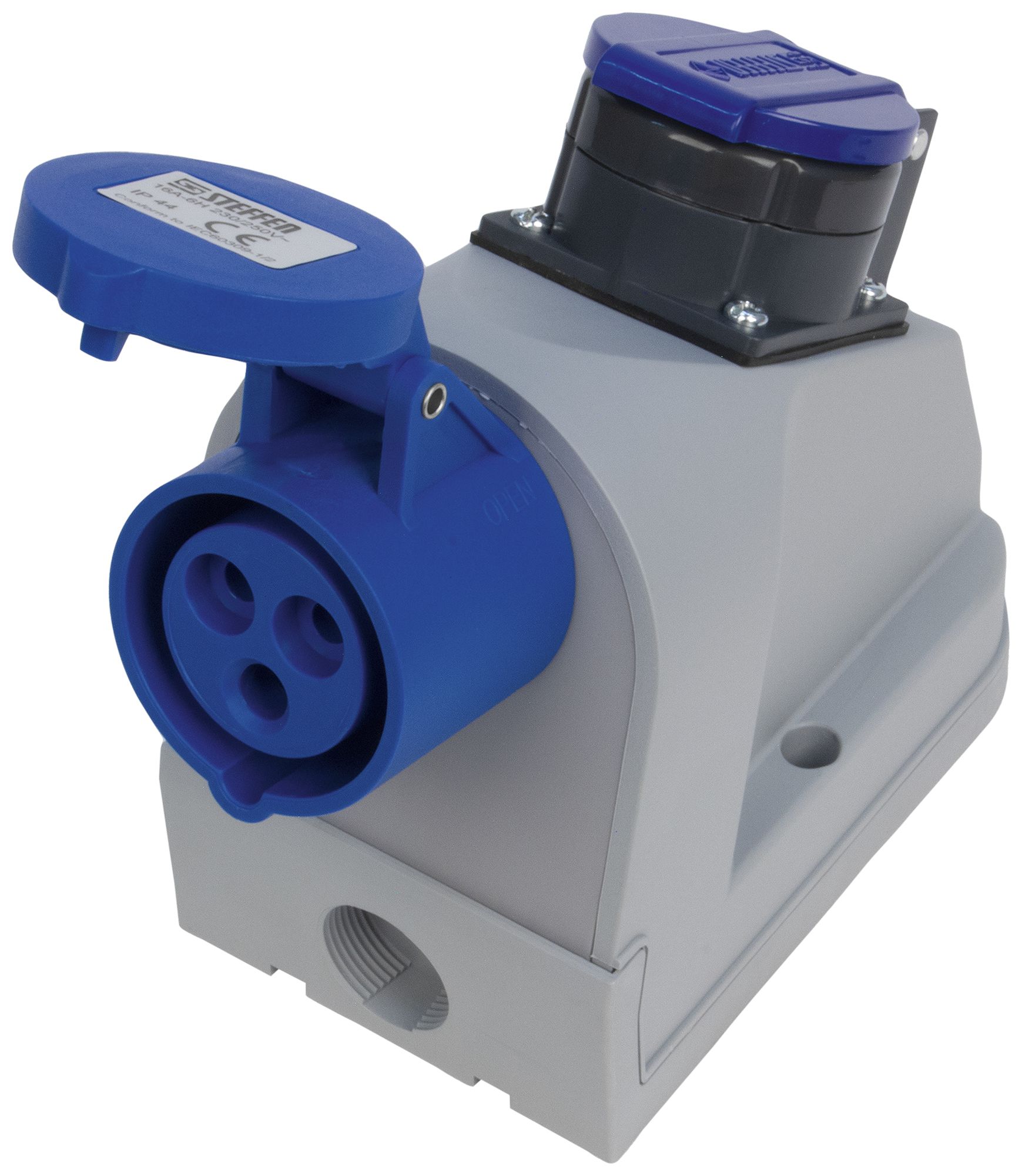 Prise AP Steffen 1×CEE16 1LNPE 6h 230V+1×T23 IP44/IP55