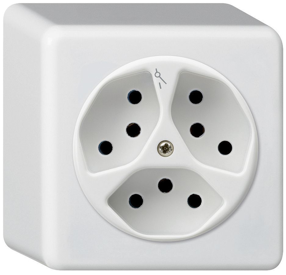 AP-Steckdose basico 3×Typ 13/1 weiss H=54mm