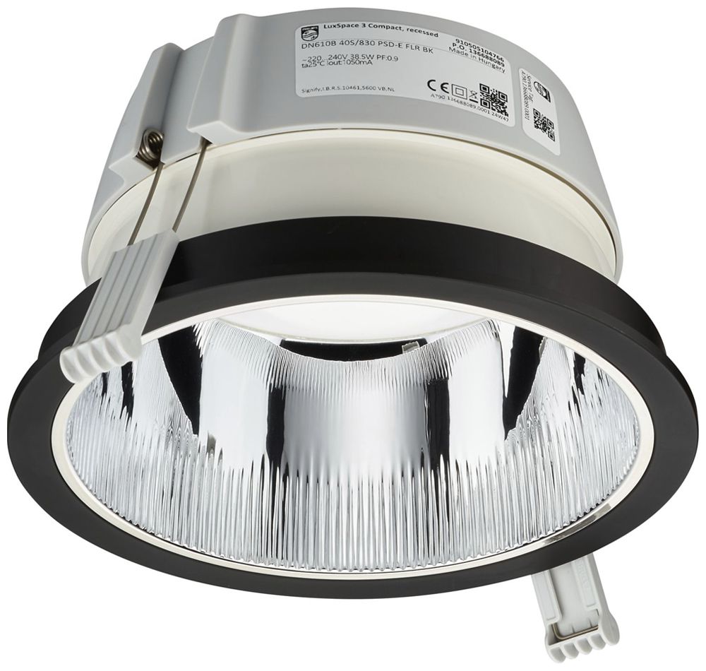 Downlight LED Philips LuxSpace Compact FLR 10.8W 2000lm 840 WB Ø214mm nero
