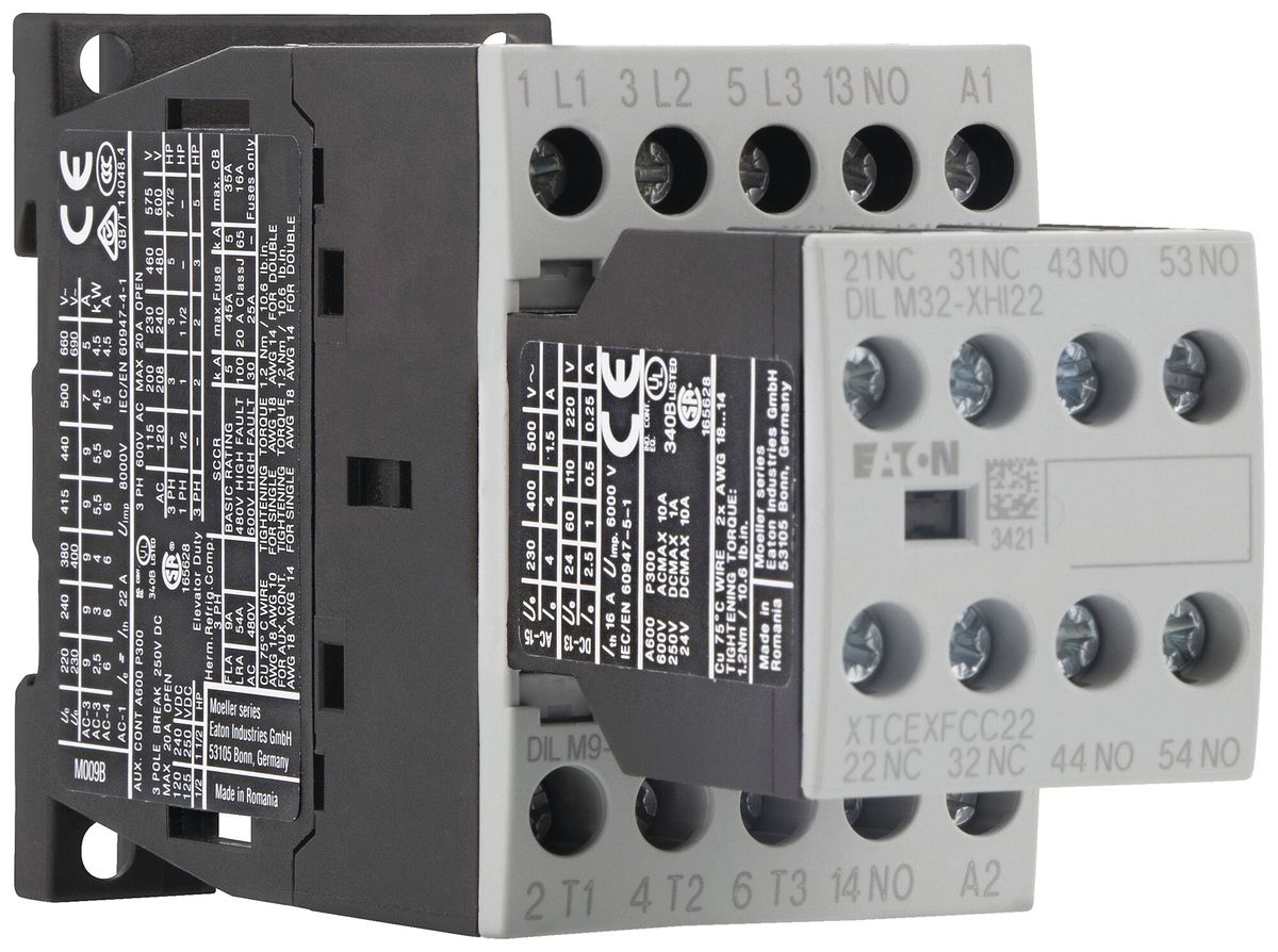 Contattore di potenza Eaton DILM9-32 24V DC 3NO 22A 9A 4kW 2.5kW 24…690V