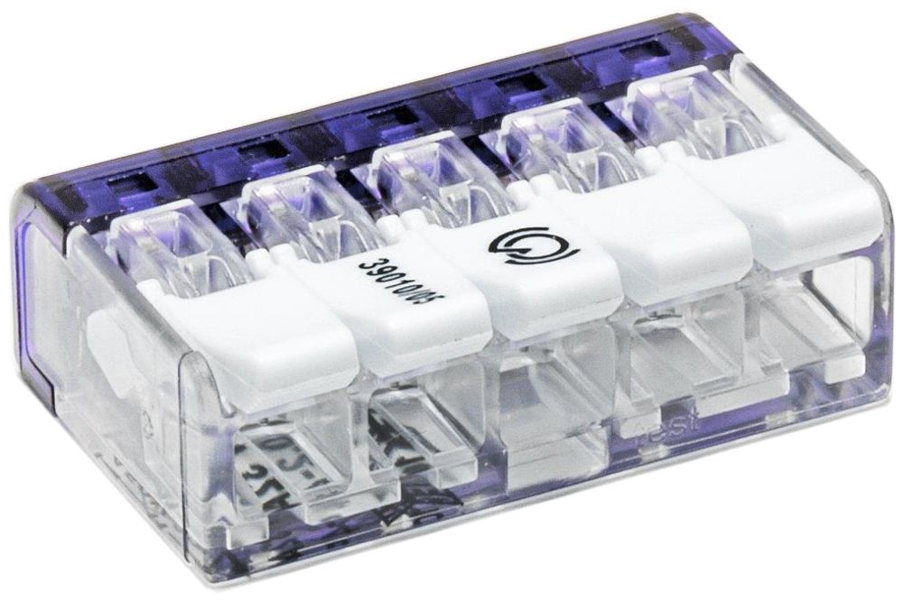 Borne de connexion Woertz 5P 0.2…4mm² leviers de commande incolore transparent
