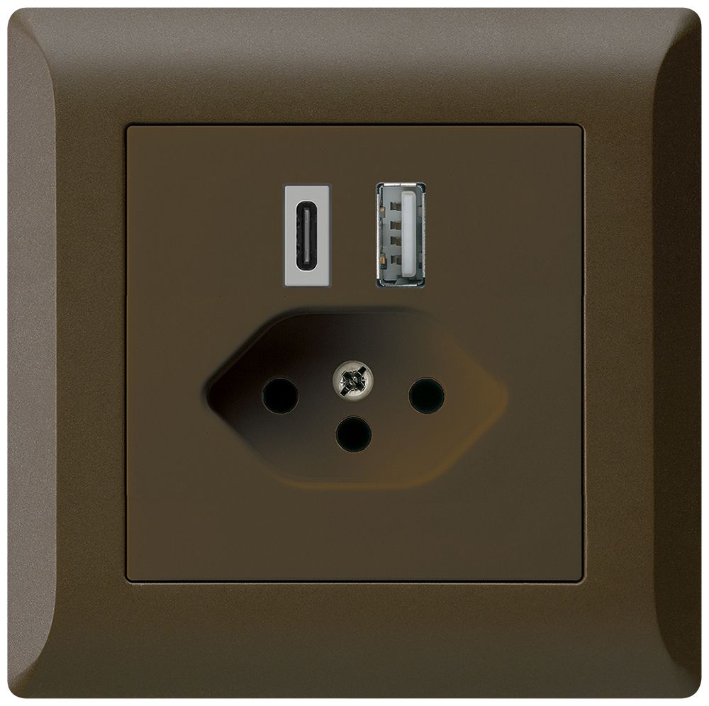 Prise de charge USB ENC kallysto.line 18W PD 1×type A 1×type C T13 brun