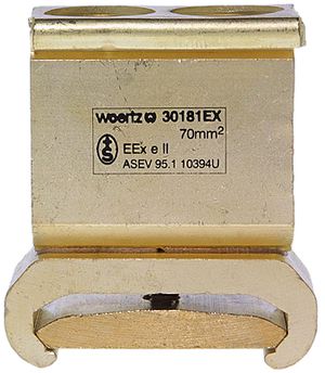 Borne de terre joignable Woertz Ex 70mm² raccordement à vis 2×1 rail DIN 35mm