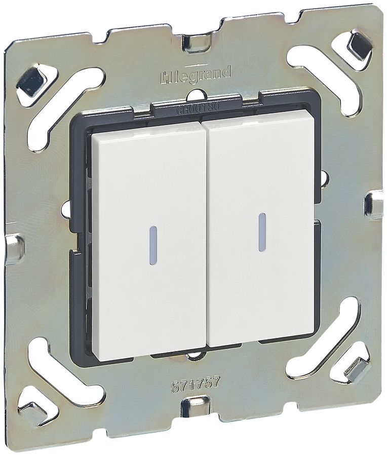 EB-Doppel-Wechselschalter 3+3 ARTEOR, mit Befestigungsplatte, weiss