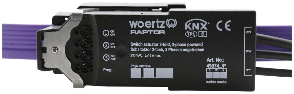 Attuatore-commutatore Woertz, 3 volte KNX L1/L2/L3