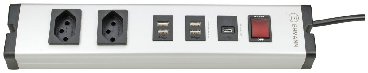 Prise multiple A. Steffen EHMANN 10A I/O 2×T13 5×USB 3m noir/aluminium
