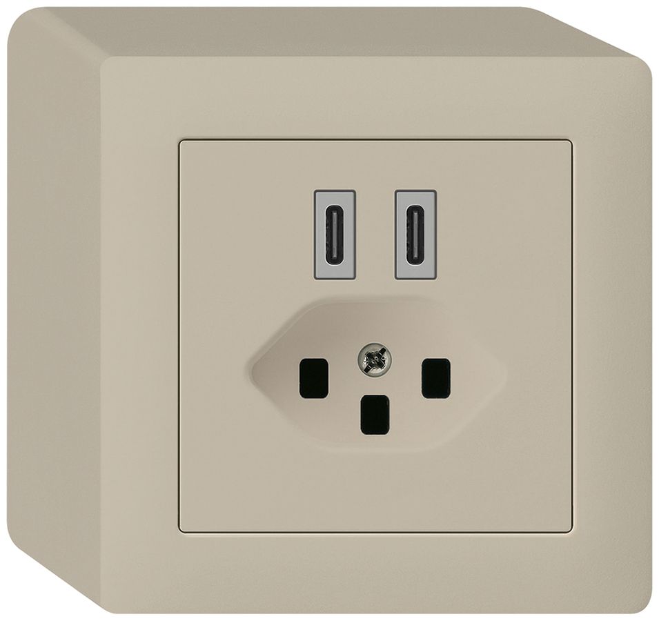Prise de charge USB AP Hager kallysto C-C 20W+T23 5V 86×86mm beige