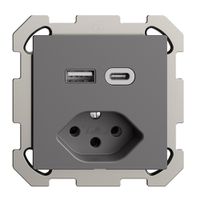 Prise ENC USB type A+C + type 13 Feller EDIZIOdue FM 230V 3000mA gris foncé