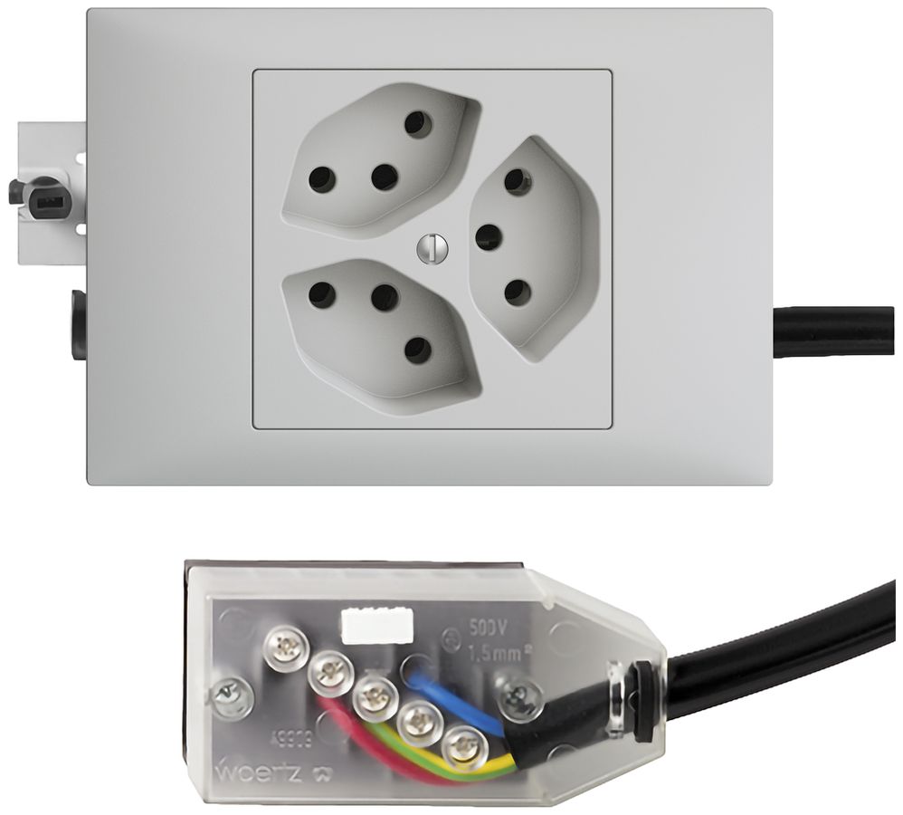 EB-Steckdose EDIZIOdue 3×T13 L3 hellgrau 45…69mm für Technofil