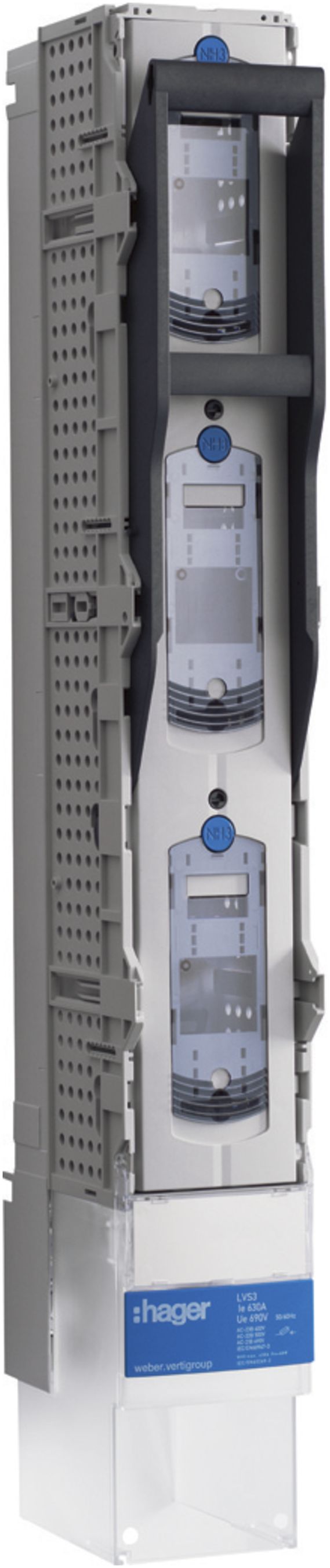 Réglette HPC weber.vertigroup 3P DIN3 630A rail 185mm borne de barre collectrice