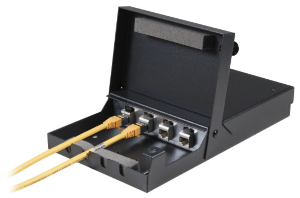 Boîtier point d.jonction AP Heiniger 4×Keystone RJ45 e.acier 115×265×43mm no