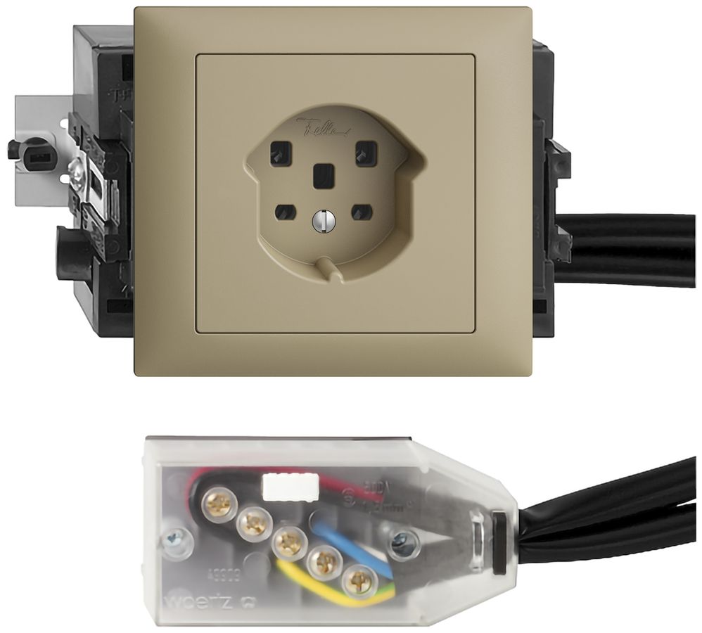 EB-Steckdose EDIZIOdue T25 sand 49…69mm für Flachkabel Technofil