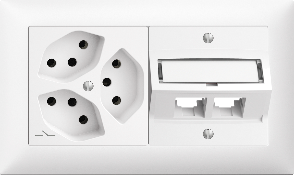 UP-Kombination Edue 1x2, Steckdose 3×T13 1×S + S-One f.2×RJ45 ws
