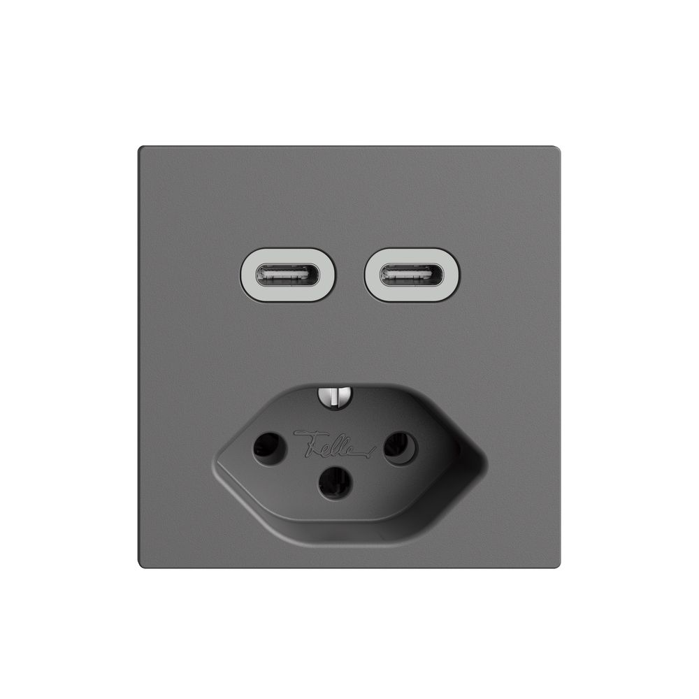 Steckdose USB 2×Typ C + Typ 13 Feller EDIZIOdue F 230V 3000mA dunkelgrau