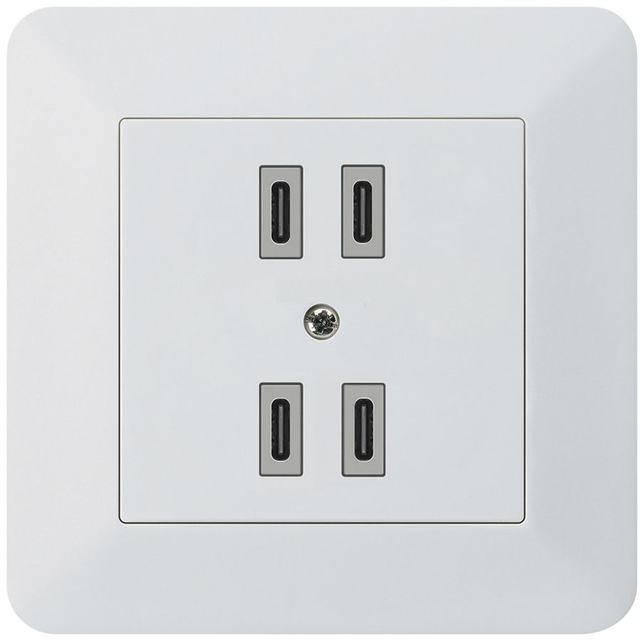 Prise de charge USB ENC Hager kallysto.trend 2×C-C 2×20W/4×10W 5V 94×94mm blanc