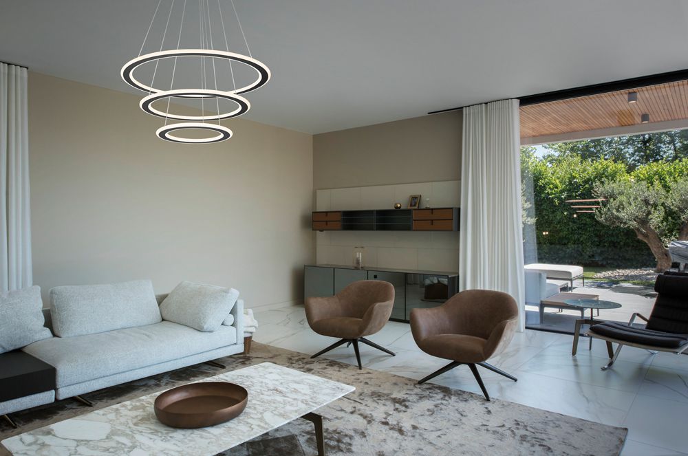 Lum.suspendu LED SLV ONE FLAT triple 58W 3500lm 927/930 DALI direct Ø800 noir