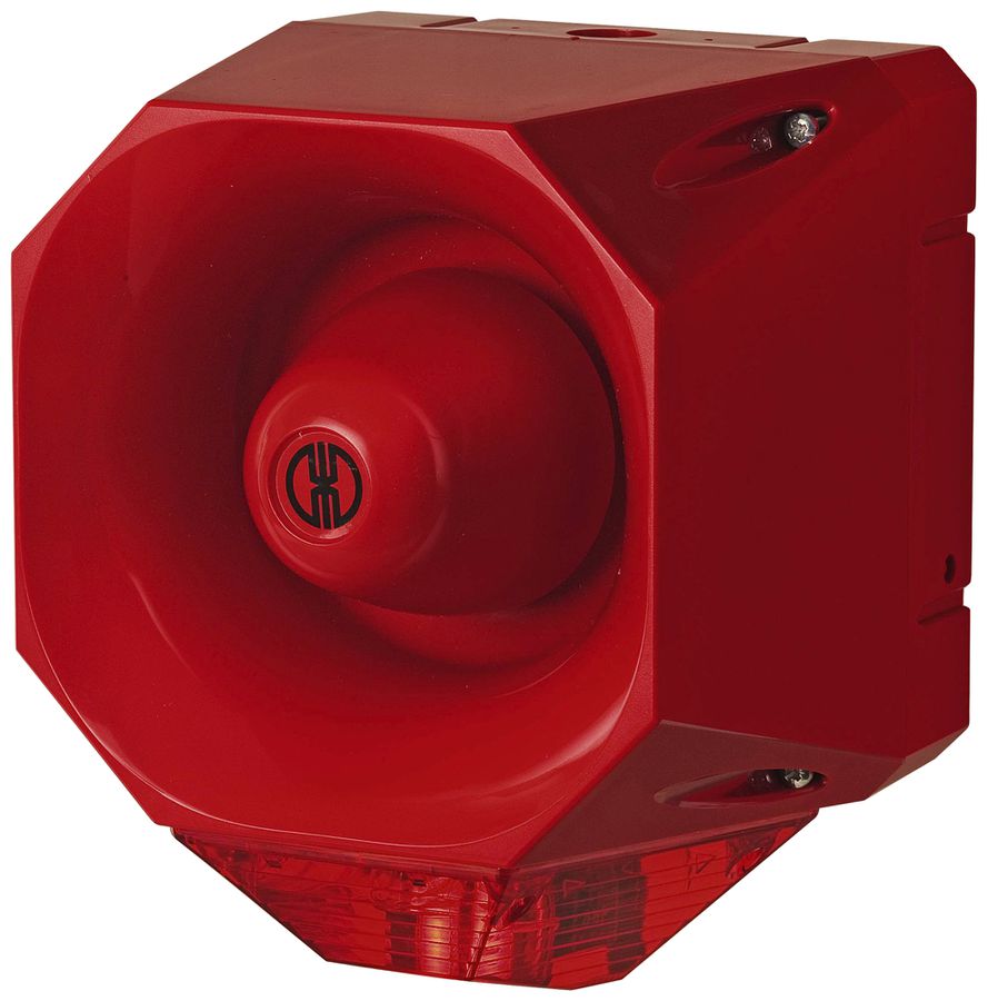 LED-Blitz-Sirene WERMA, 18…30VDC, 120dB, 42 Töne, rot
