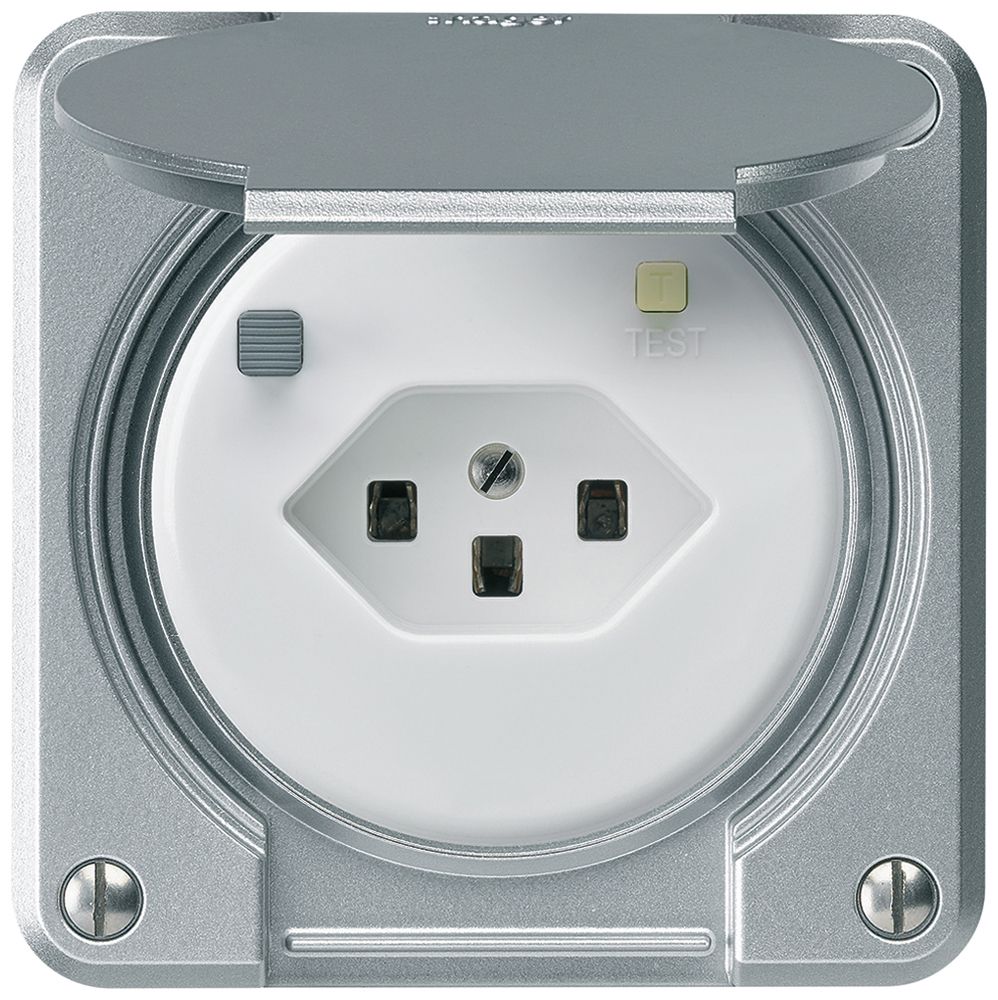 FI-Steckdose robusto A T23 30mA aluminium, mit Shutter