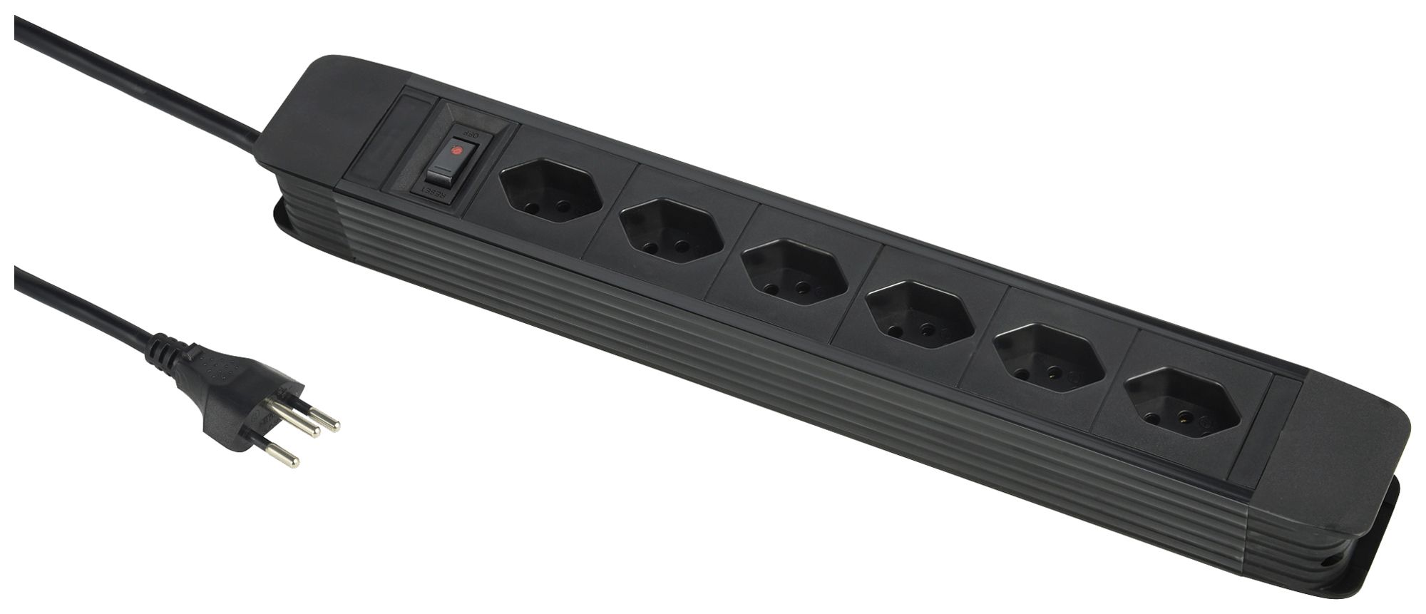 Presa multipla PRINCIPIO 6×tipo 13 orizzontale cavo 2m interruttore nero
