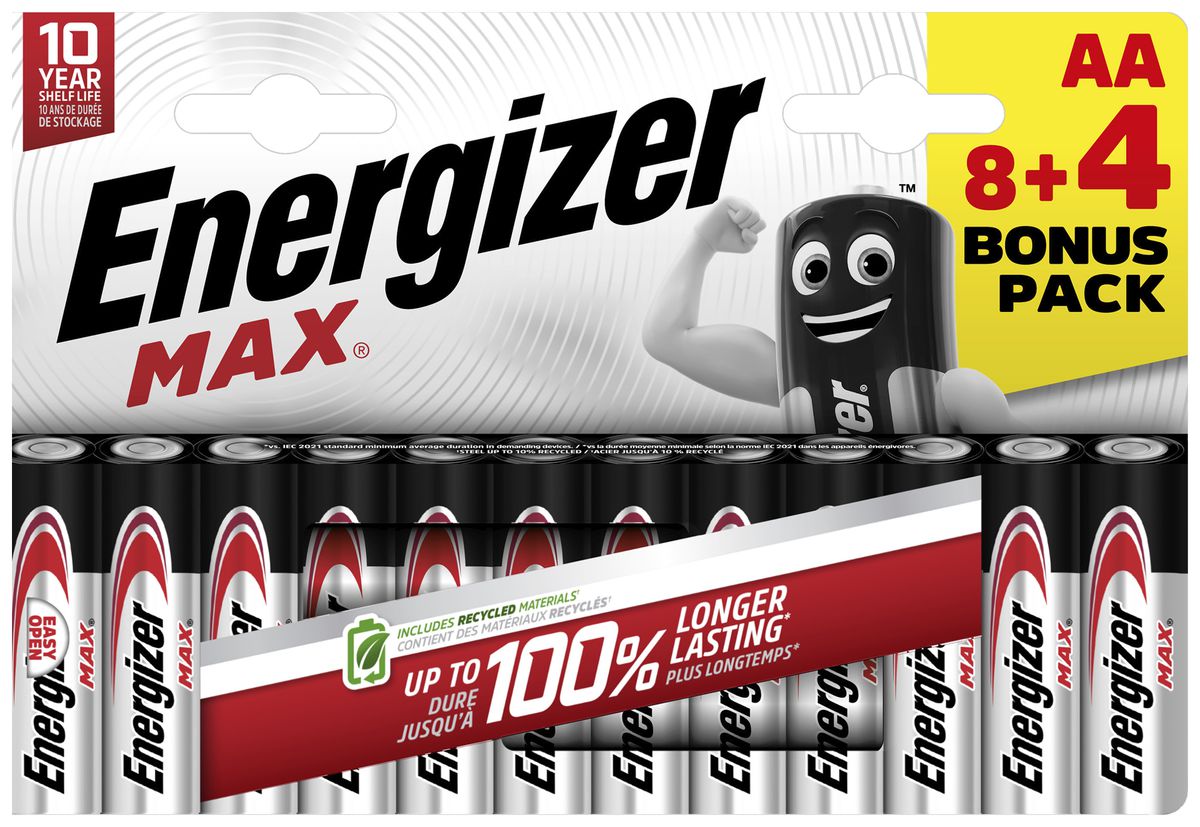 Pila Energizer alcaline Aktion Max AA, LR 6, E91, blister da 8+4 pezzi
