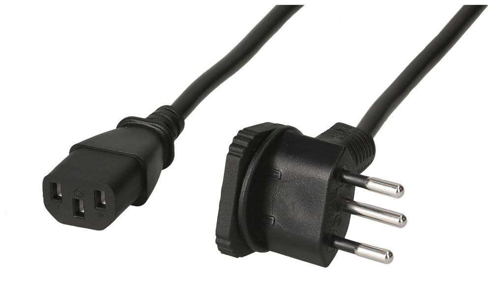 Apparatekabel MH, T12 Flachwinkel/C13, Td 3×0.75mm² 2m, schwarz