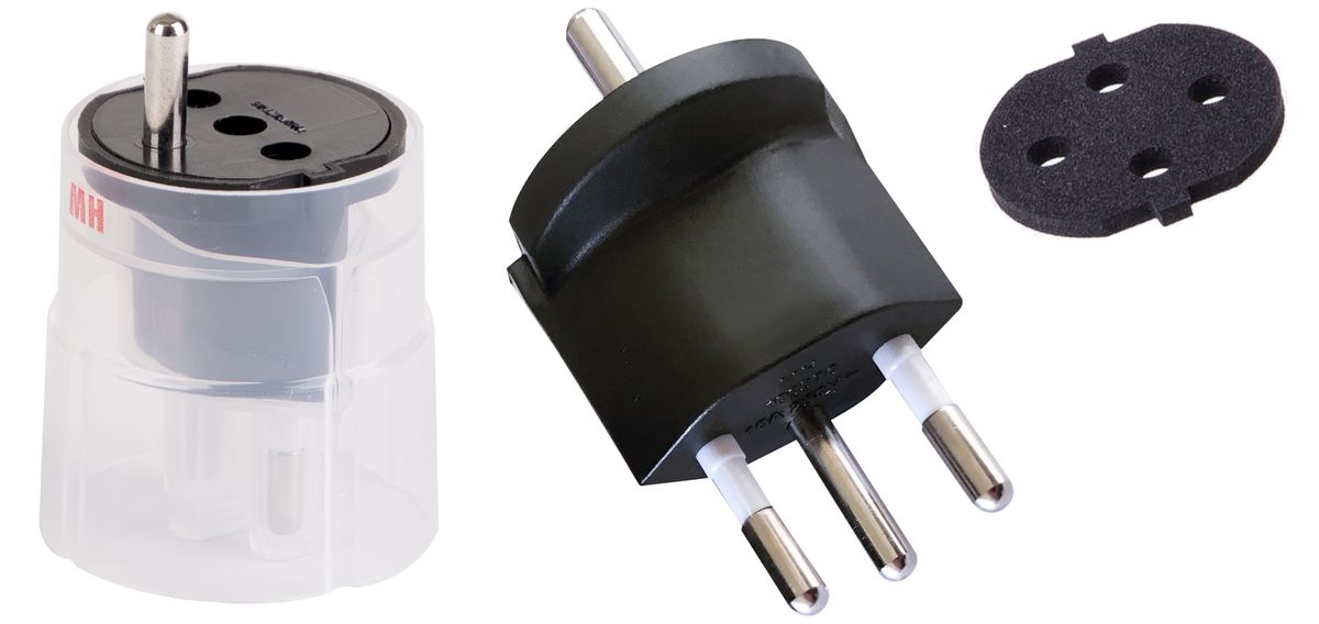 Fixadapter MH 3L 10A 230VAC Schuko/T12 CEE7/7-CH T12, schwarz mit Moosgummi