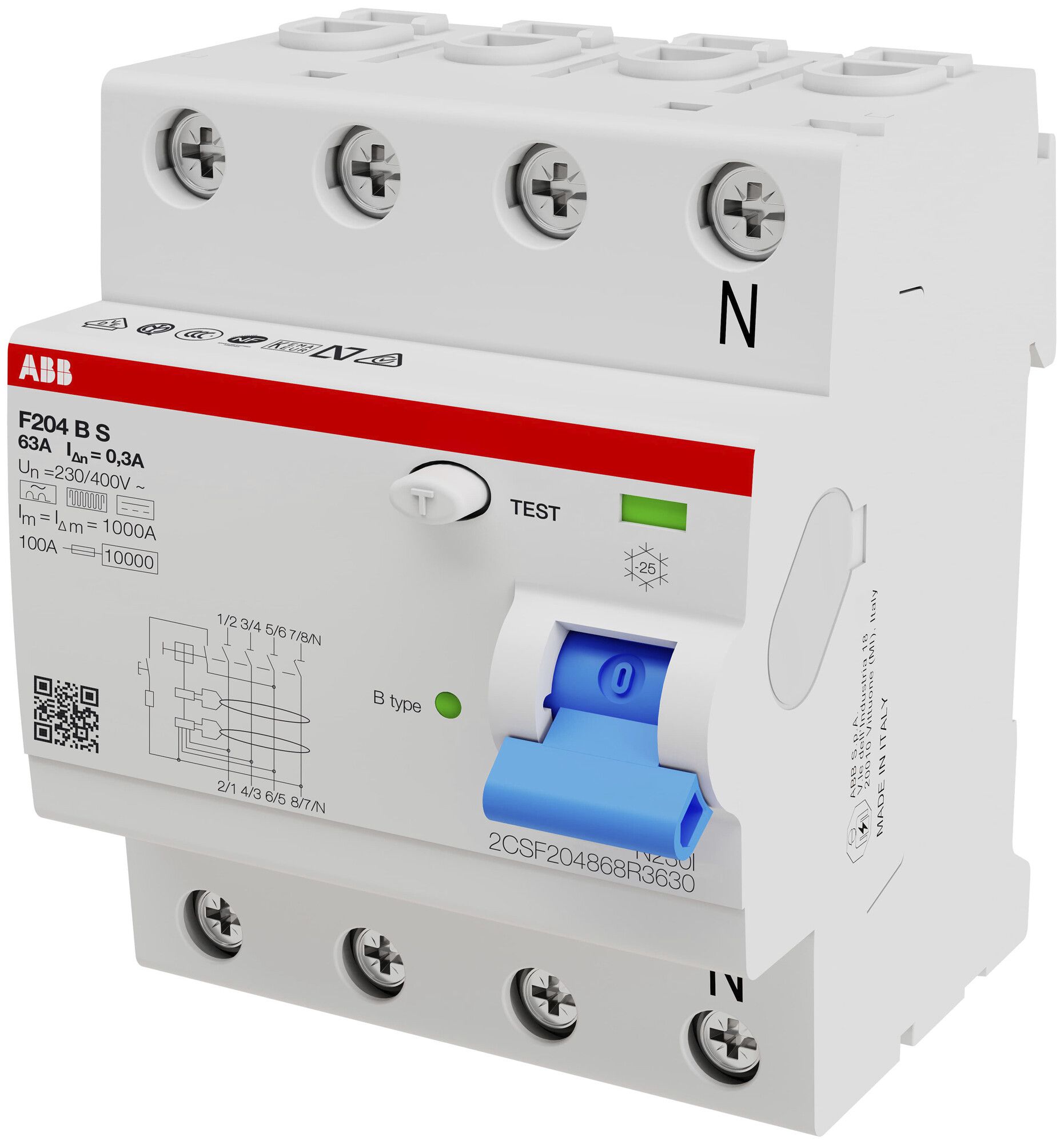 Interrupteur différentiel proM compact 3PN type B, 63A 300mA 4UM sélectif