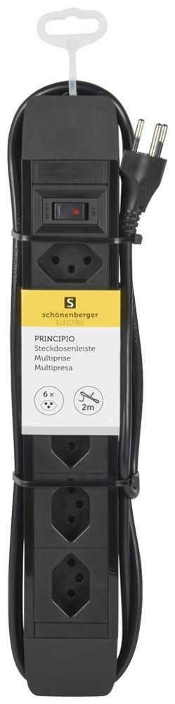 Presa multipla PRINCIPIO 3×tipo 13 orizz.3×tipo 13 vert.cavo 2m interruttore ne