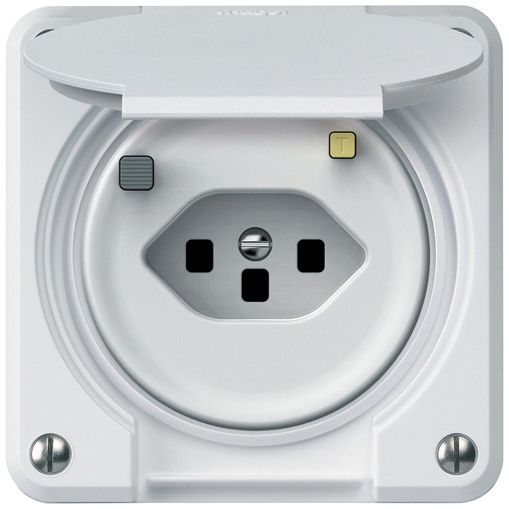 Steckdose FI robusto 1×T13 30mA 10A 250V 86×86mm IP21 weiss
