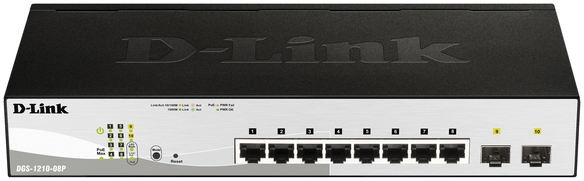 Switch D-Link DGS-1210-08P/E, 8-port smart managed Layer2/3 Gigabit PoE+
