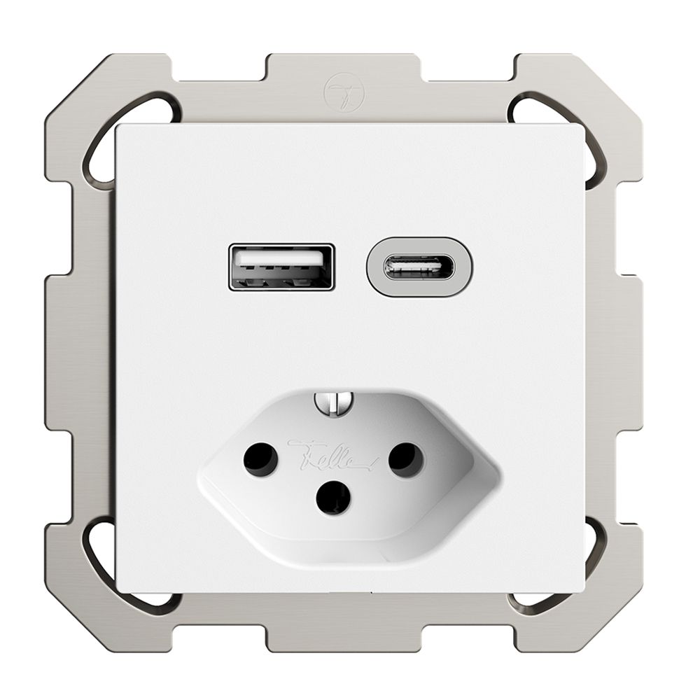 Prise ENC USB type A+C + type 13 Feller EDIZIOdue FM 230V 3000mA blanc