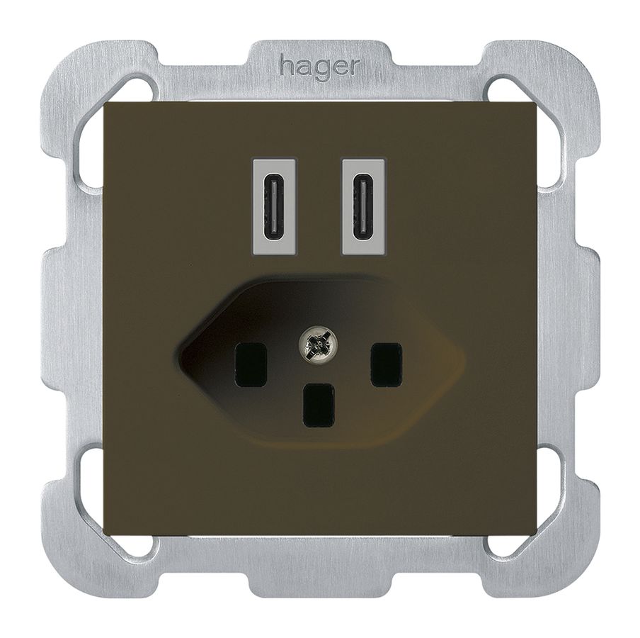 Prise de charge USB ENC Hager kallysto C-C 20W+T23 5V 77×77mm brun