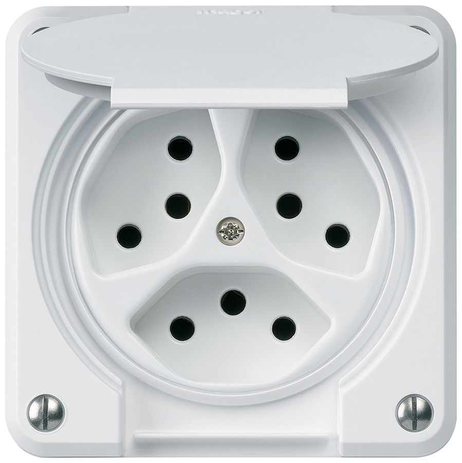 UP-Steckdose robusto 3×Typ 13 weiss für Kombination