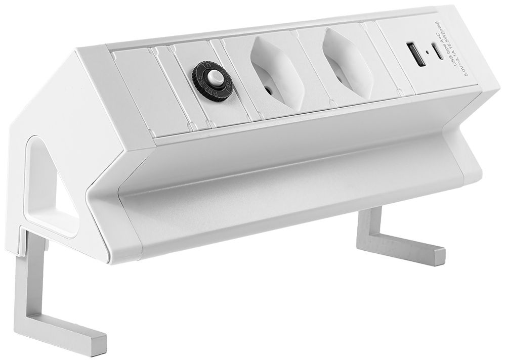 Prise multiple de table ALU DESK 2×T13/1×USB-A/1×USB-C, Td3×1.5mm² 1.5m, blanc