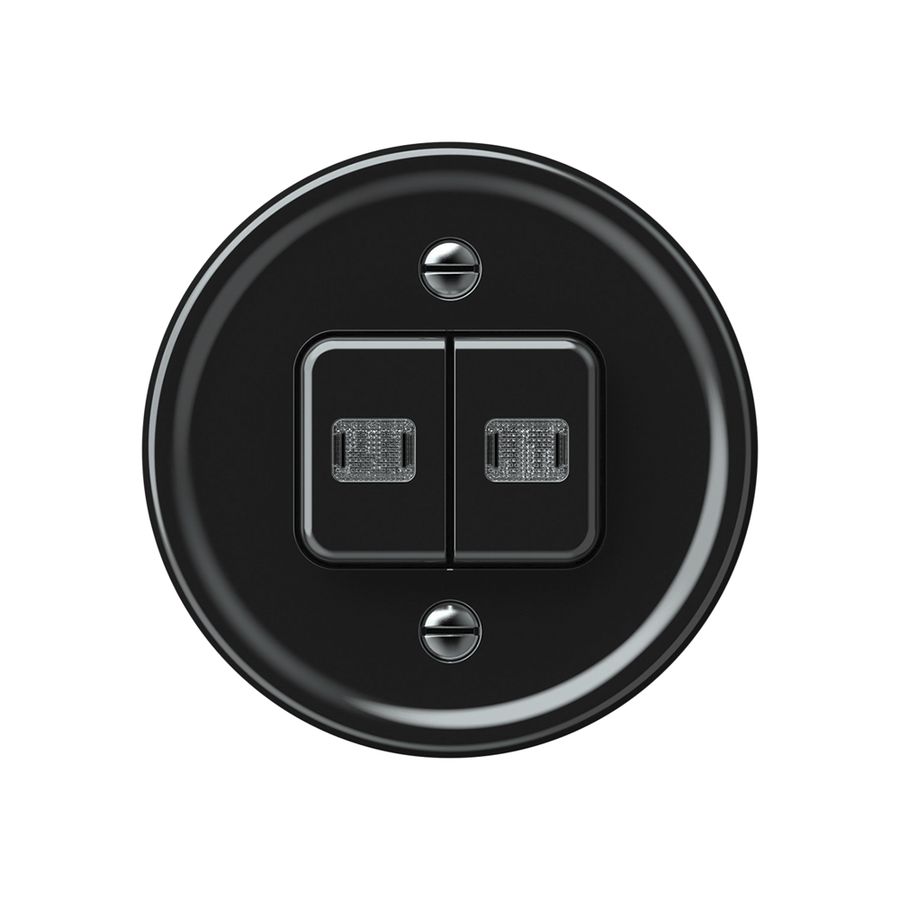 Leuchtdrucktaster origin 2×Tasten 2×bel.2CO 1P 0<1 10A 230V 60×60mm schwarz