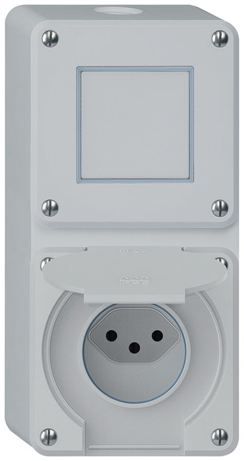 AP-Kombination robusto 2×1, Schalter Schema 3/Steckdose T13 IP55 grau